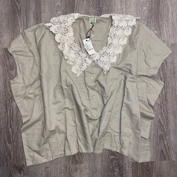 Jaded Gypsy Lace Collar Linen Shirt - Picture 1 of 8